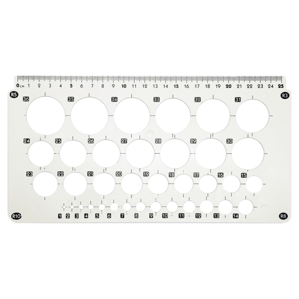 Линейка-трафарет "Окружности" AS-0246, К-9060м d=1-36 мм, 25 см, белый Линейка-трафарет "Окружности" AS-0246, К-9060м d=1-36 мм, 25 см, белый