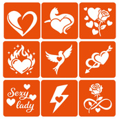 Набор для био-тату "Love Story #2 - глиттер" set-love-story-2-glitter 9 трафаретов. Изображение №3