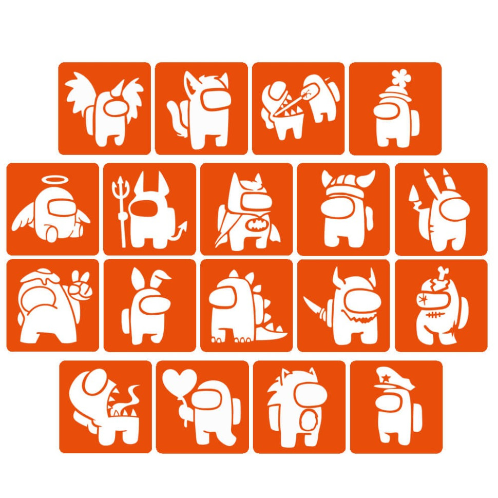 Набір трафаретів для біо-тату "Among Us #2" Among-Us-2-5x5-18, 18 трафаретів Набір трафаретів для біо-тату "Among Us #2" Among-Us-2-5x5-18, 18 трафаретів