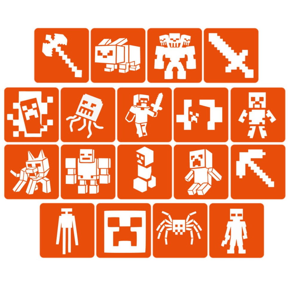 Набор трафаретов для био-тату "Minecraft" Minecraft-5x5-18, 18 трафаретов Набор трафаретов для био-тату "Minecraft" Minecraft-5x5-18, 18 трафаретов