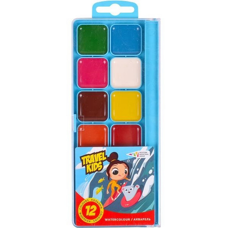 Детская акварель "Travel Kids" 312084/TK 12 цветов, медовая, 19х7 см Детская акварель "Travel Kids" 312084/TK 12 цветов, медовая, 19х7 см