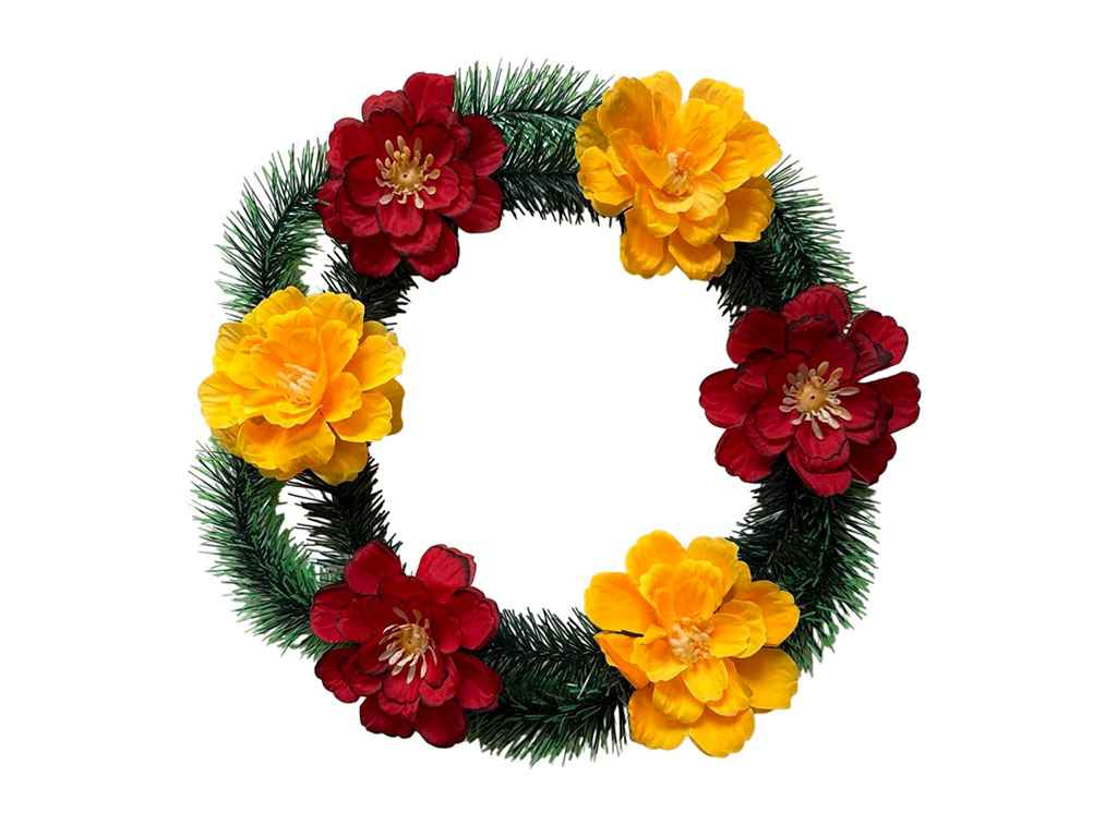 Вінок поминальний Далія 40х40см червоно-жовтий ТМ Memori Вінок поминальний Далія 40х40см червоно-жовтий ТМ Memori