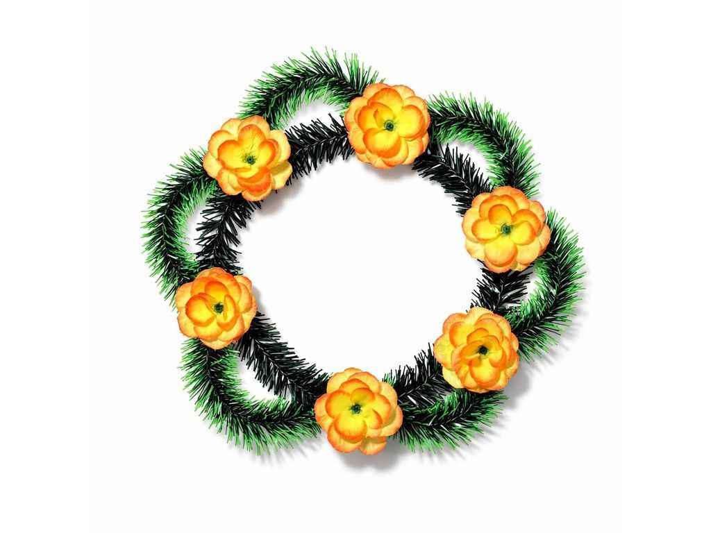 Вінок поминальний Еустома 40х40см лимонний з помаранчевим кантом ТМ MEMORI Вінок поминальний Еустома 40х40см лимонний з помаранчевим кантом ТМ MEMORI