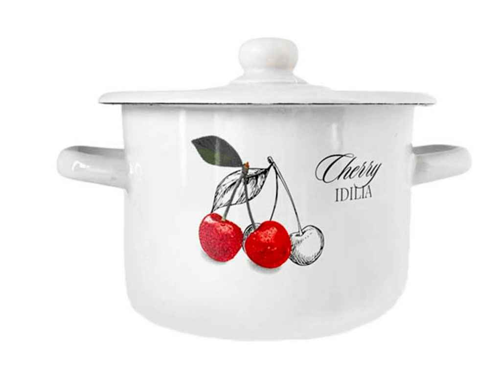 Каструля ем. 2л /2 циліндрична Вишня Ідилія (біла) (I1610/2) ТМ IDILIA Каструля ем. 2л /2 циліндрична Вишня Ідилія (біла) (I1610/2) ТМ IDILIA