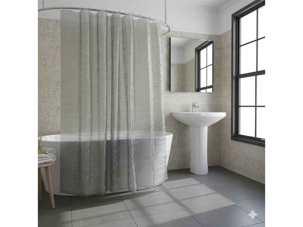 Штора для ванної 180*180см сірий (фіранка) PEVA 12 кілець WB93-gray ТМ DARIANA Штора для ванної 180*180см сірий (фіранка) PEVA 12 кілець WB93-gray ТМ DARIANA