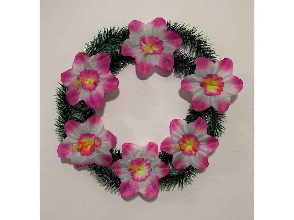 Вінок поминальний Клематіс 40х40см рожевий з білою серединою ТМ Memori Вінок поминальний Клематіс 40х40см рожевий з білою серединою ТМ Memori