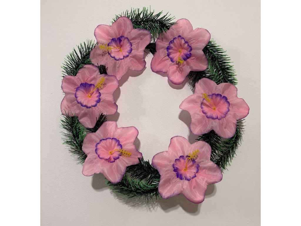 Вінок поминальний Клематіс 40х40см рожевий з фіолетовими кантом ТМ Memori Вінок поминальний Клематіс 40х40см рожевий з фіолетовими кантом ТМ Memori