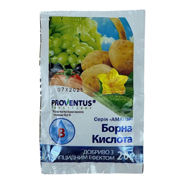 Препарат Борна кислота 20г Провентус добрива з фунгіцидним ефектом Препарат Борна кислота 20г Провентус добрива з фунгіцидним ефектом