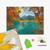 Алмазная мозаика "Прогулка по горному озеру" DBS1017 Brushme 40х50 см. Изображение №2