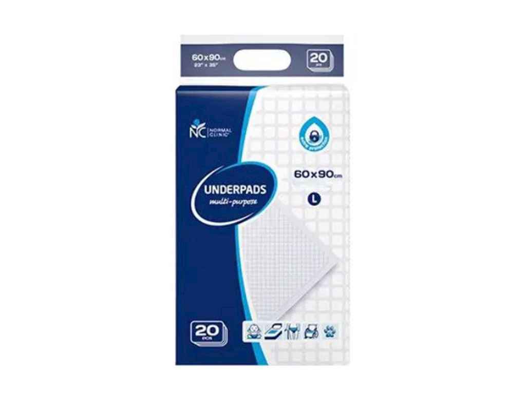 Пелюшки для немовлят L 60x90 см 20 шт ТМ NORMAL Clinic Пелюшки для немовлят L 60x90 см 20 шт ТМ NORMAL Clinic