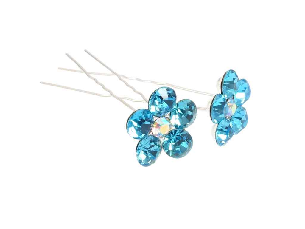 Шпильки для волосся 7см 20шт Бірюзова квітка зі страз ø 20мм арт.085800 ТМ XUPING Шпильки для волосся 7см 20шт Бірюзова квітка зі страз ø 20мм арт.085800 ТМ XUPING