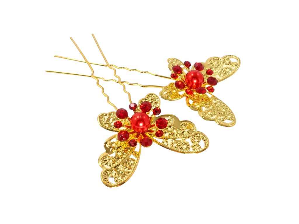 Шпильки для волосся 8см 20шт Золотистий метелик з червоними стразами арт.085864 ТМ XUPING Шпильки для волосся 8см 20шт Золотистий метелик з червоними стразами арт.085864 ТМ XUPING