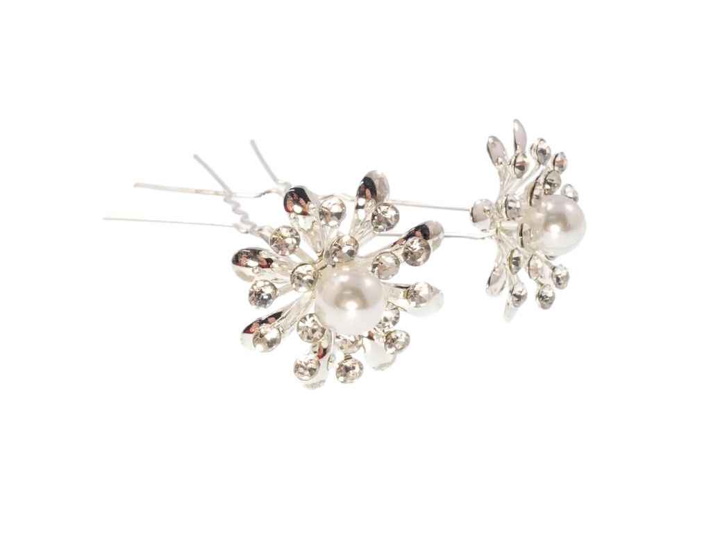Шпильки для волосся 7,5см 20шт Срібляста квітка зі стразами та перлиною арт.085858 ТМ XUPING Шпильки для волосся 7,5см 20шт Срібляста квітка зі стразами та перлиною арт.085858 ТМ XUPING