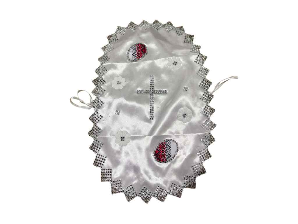 Серветка Великодня 45*30см 1шт атлас з камінчиками срібло ТМТОДОРАК Серветка Великодня 45*30см 1шт атлас з камінчиками срібло ТМТОДОРАК