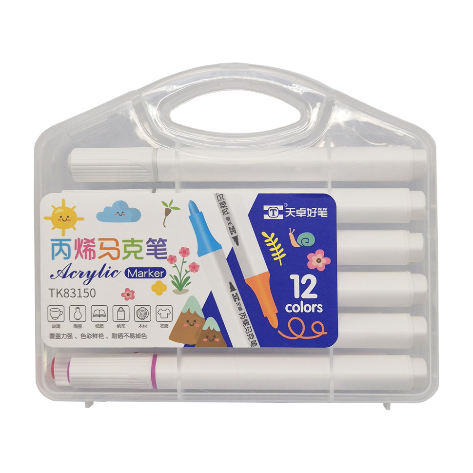 Набор акриловых маркеров Kiddy TK83150 plastic box,12 цветов Набор акриловых маркеров Kiddy TK83150 plastic box,12 цветов