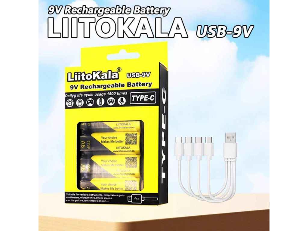 Акумулятор Крона 6F22 Li-ion 1100mAh 4шт USB-9V Type-C ТМ LIITOKALA Акумулятор Крона 6F22 Li-ion 1100mAh 4шт USB-9V Type-C ТМ LIITOKALA