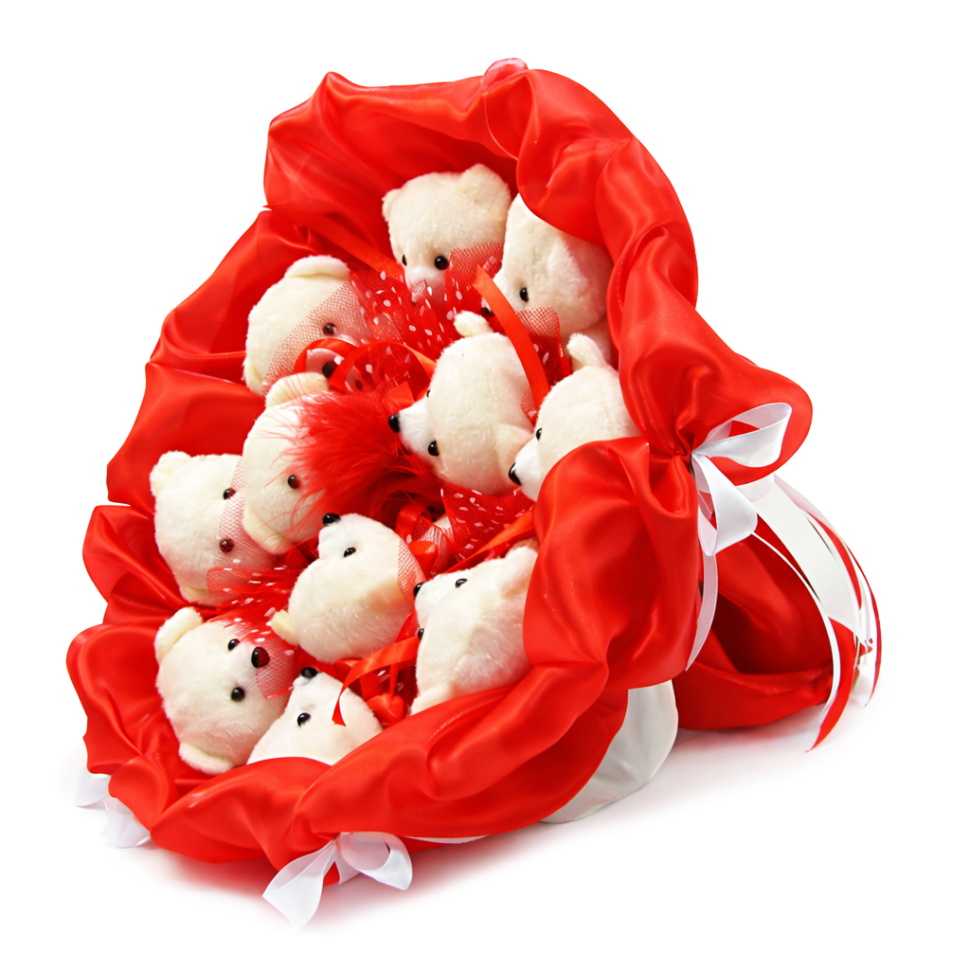 Букет з м'яких іграшок 11 ведмедиків 5281IT червоний Букет з м'яких іграшок 11 ведмедиків 5281IT червоний