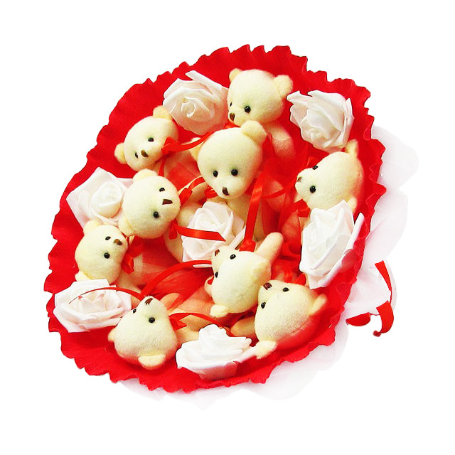 Букет з м'яких іграшок 9 ведмедиків 5338IT червоний Букет з м'яких іграшок 9 ведмедиків 5338IT червоний