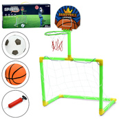 Детские футбольные ворота с баскетбольным кольцом MR 1526, 2 мяча и 2 сетки, с насосом. Изображение №2
