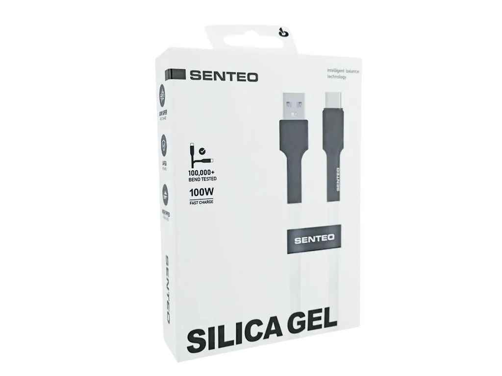 Кабель USB - Type-C SL-03 100W силіконовий чорно-білий 1м ТМ SENTEO Кабель USB - Type-C SL-03 100W силіконовий чорно-білий 1м ТМ SENTEO