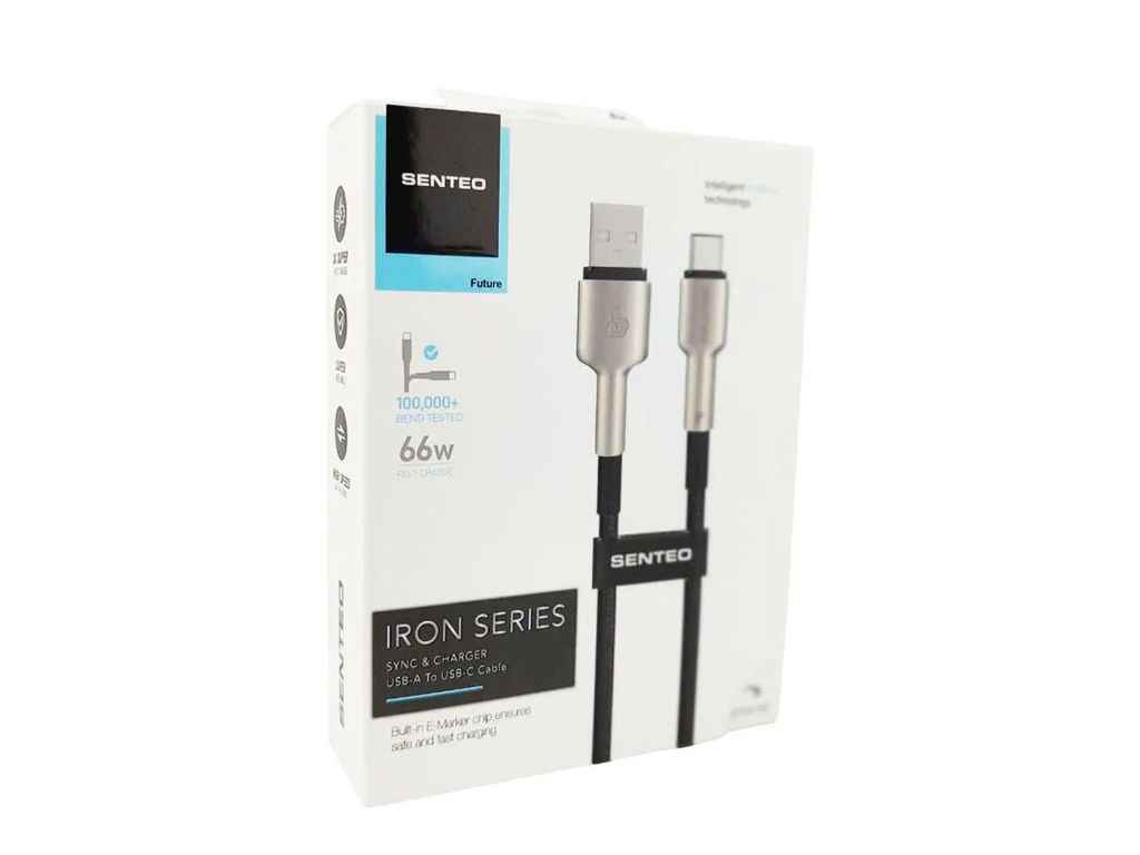 Кабель USB - Type-C SM-03 6A 66W тканинний чорний 1м ТМ SENTEO Кабель USB - Type-C SM-03 6A 66W тканинний чорний 1м ТМ SENTEO