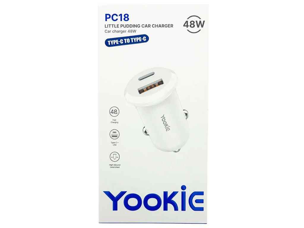 Автомобільний зарядний пристрій Type-C to Type-C PC18 1USB 48W PD білий ТМ YOOKIE Автомобільний зарядний пристрій Type-C to Type-C PC18 1USB 48W PD білий ТМ YOOKIE
