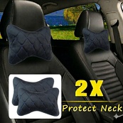 Подушка на підголівник алькантара Ромб Чорний/нитка синя (2шт/к-кт). Изображение №3