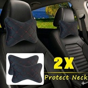 Подушка на підголівник алькантара Ромб Чорний/нитка червона (2шт/к-кт). Зображення №3