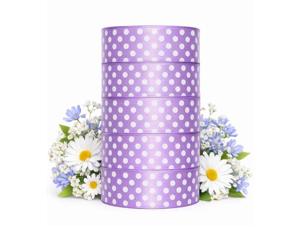 Стрічка атласна 2,5см * 23м бузковий в горошок арт.АБ-786 ТМ КИТАЙ Стрічка атласна 2,5см * 23м бузковий в горошок арт.АБ-786 ТМ КИТАЙ