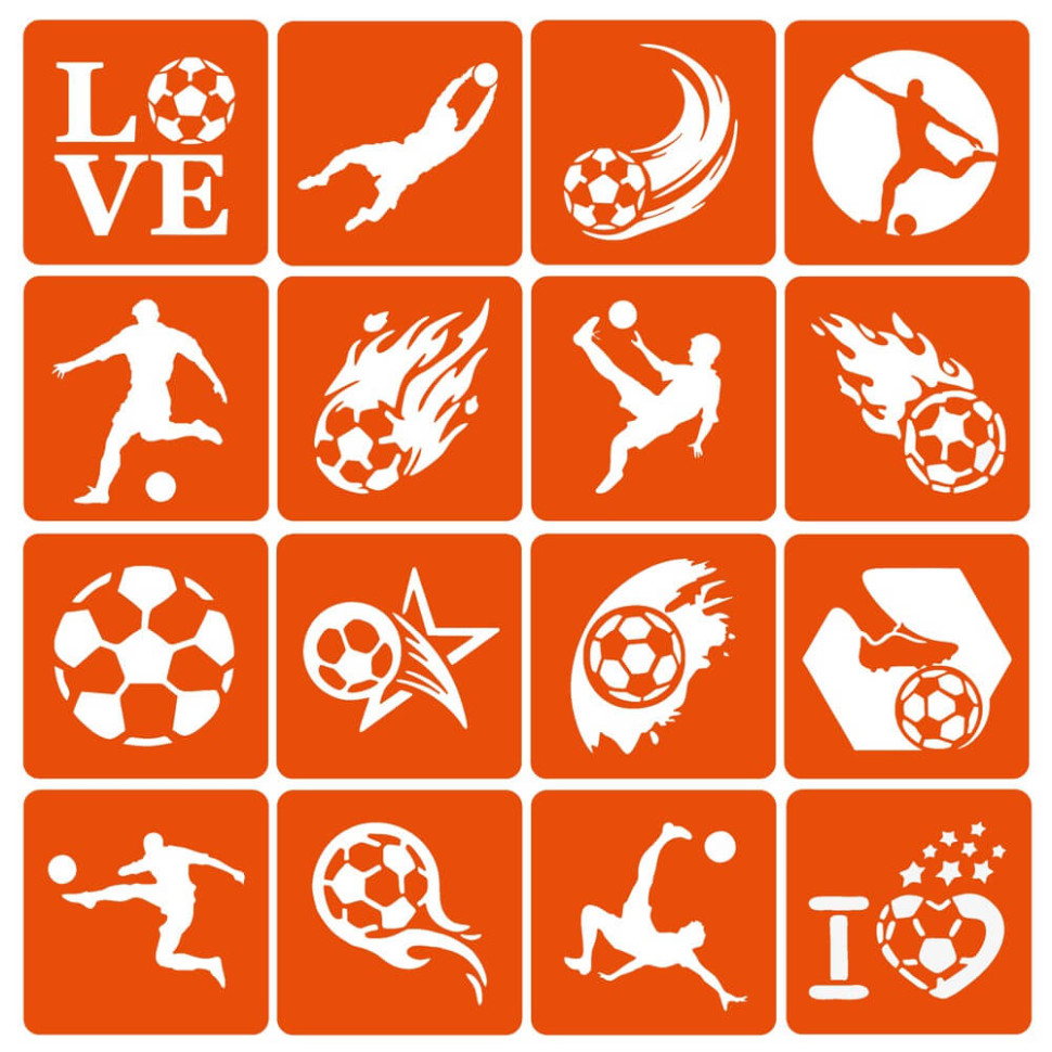 Набор трафаретов для био-тату "Футбол" (football-simple-16) 16 шт, 6х6 см Набор трафаретов для био-тату "Футбол" (football-simple-16) 16 шт, 6х6 см