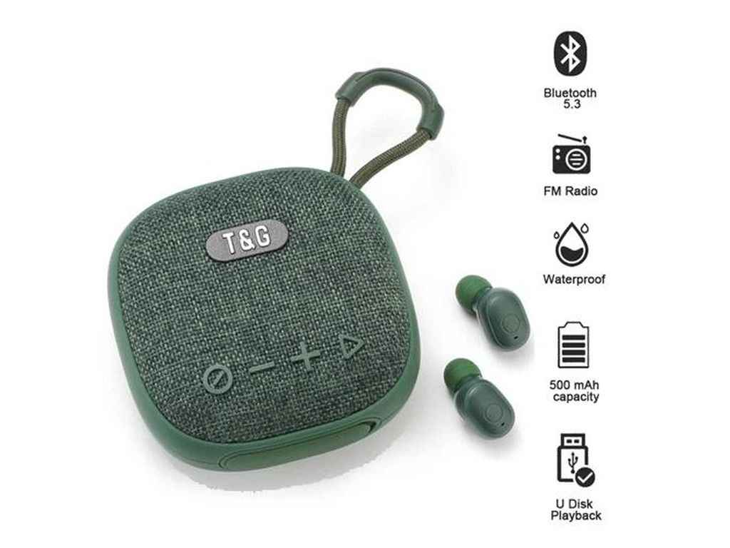 Портативна колонка Bluetooth з навушниками TG813, з функцією speakerphone, радіо, green ТМTG Портативна колонка Bluetooth з навушниками TG813, з функцією speakerphone, радіо, green ТМTG