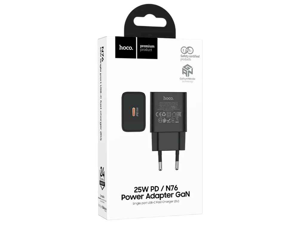 Мережевий зарядний пристрій PD Type-C N76 PD25W/GaN чорний ТМ HOCO Мережевий зарядний пристрій PD Type-C N76 PD25W/GaN чорний ТМ HOCO
