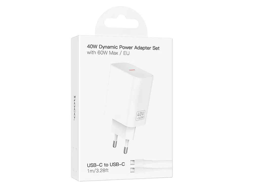 Мережевий зарядний пристрій Type-C to Type-C C162A 3A/PD40W/QC3.0 білий 1м ТМ HOCO Мережевий зарядний пристрій Type-C to Type-C C162A 3A/PD40W/QC3.0 білий 1м ТМ HOCO