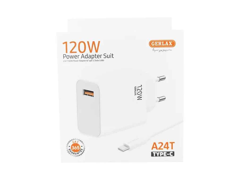 Мережевий зарядний пристрій Type-C A24T 3A/QC3.0/120W білий ТМ GERLAX Мережевий зарядний пристрій Type-C A24T 3A/QC3.0/120W білий ТМ GERLAX