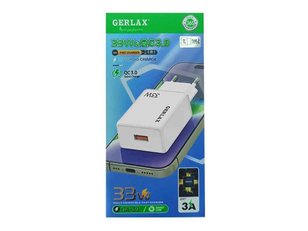 Мережевий зарядний пристрій Type-C GA-39 1USB/33W/MI TURBO CHARGE білий 1м ТМ GERLAX Мережевий зарядний пристрій Type-C GA-39 1USB/33W/MI TURBO CHARGE білий 1м ТМ GERLAX