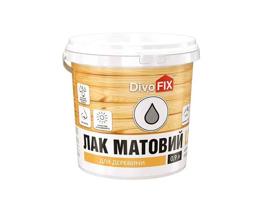 Лак акриловий 0,9л для деревини матовий ТМDIVOFIX Лак акриловий 0,9л для деревини матовий ТМDIVOFIX