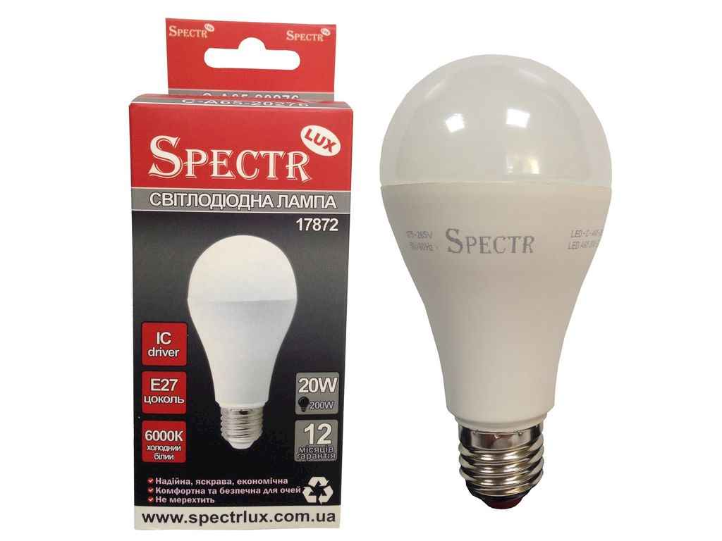 Лампа світлодіодна 18W E27 6000K LED 1620LmC A65 18276 (18649) ТМ SPECTR LUX Лампа світлодіодна 18W E27 6000K LED 1620LmC A65 18276 (18649) ТМ SPECTR LUX