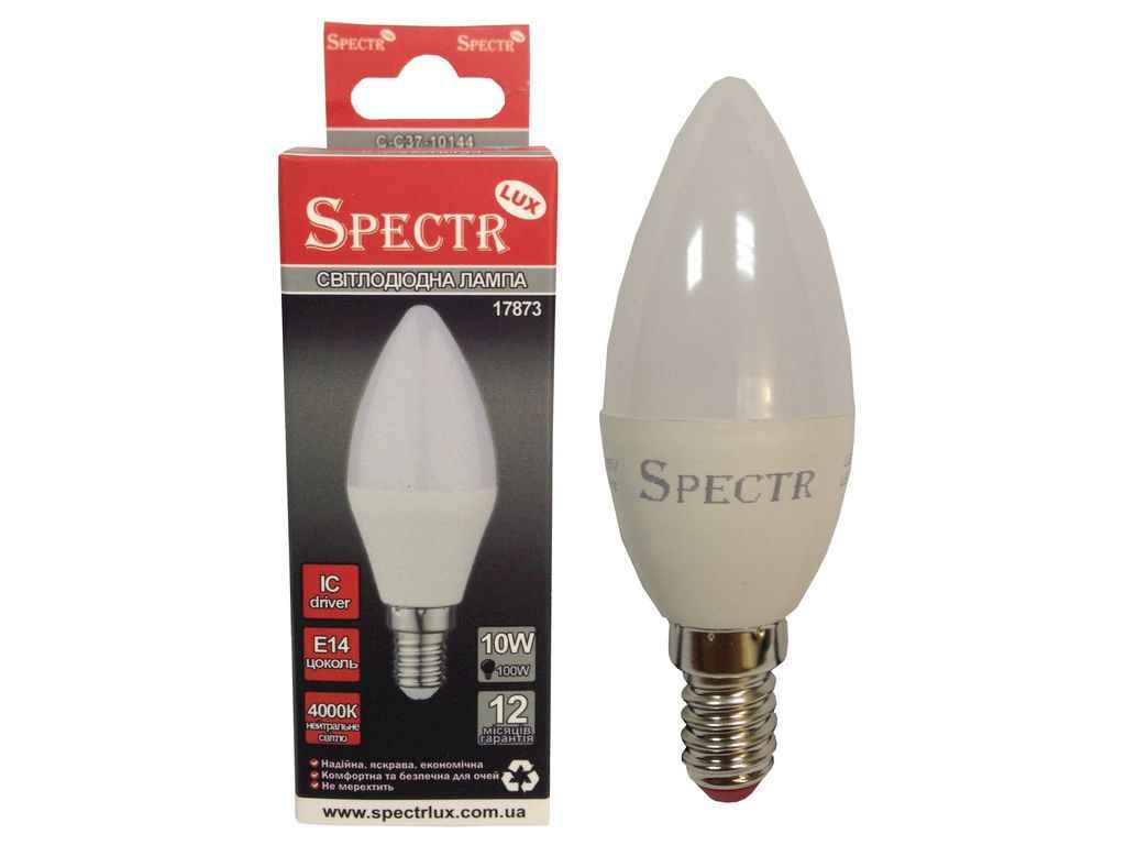 Лампа світлодіодна 10W E14 ДС 4000K 900Lm C-C37-10144 (17873) ТМ SPECTR LUX Лампа світлодіодна 10W E14 ДС 4000K 900Lm C-C37-10144 (17873) ТМ SPECTR LUX