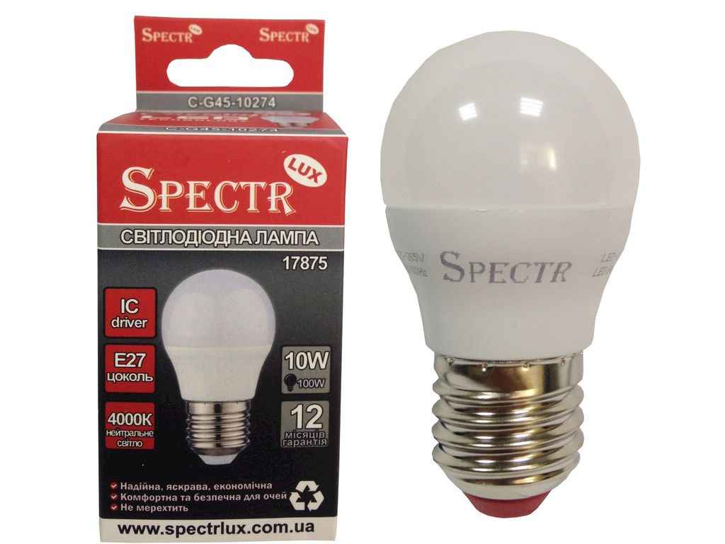 Лампа світлодіодна 10W E27 ДШ 4000K 900Lm C-G45-10274 (17875) ТМ SPECTR LUX Лампа світлодіодна 10W E27 ДШ 4000K 900Lm C-G45-10274 (17875) ТМ SPECTR LUX