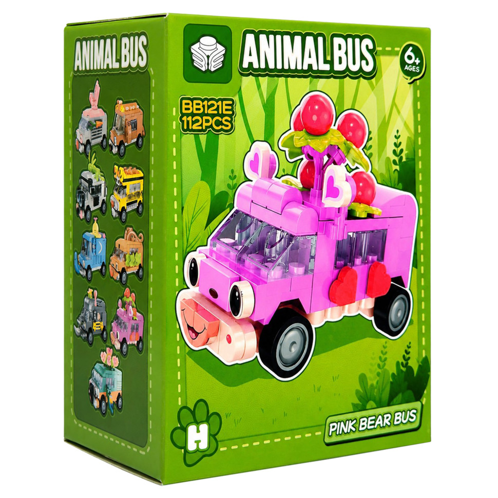 Детский конструктор Pink Bear Bus BB121E-H серии "Animal Bus", 112 деталей Детский конструктор Pink Bear Bus BB121E-H серии "Animal Bus", 112 деталей