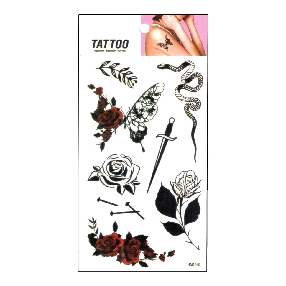 Тимчасове татуювання "Метелики - Троянди Tattoo" 1020-HM1595 Тимчасове татуювання "Метелики - Троянди Tattoo" 1020-HM1595