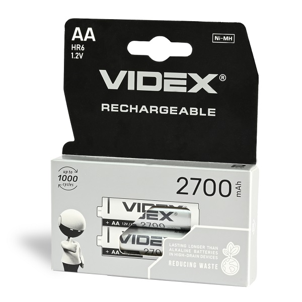 Батарейка Videx акумуляторна HR6 АА, 2700mAh, пальчикова (2шт) пачка Батарейка Videx акумуляторна HR6 АА, 2700mAh, пальчикова (2шт) пачка