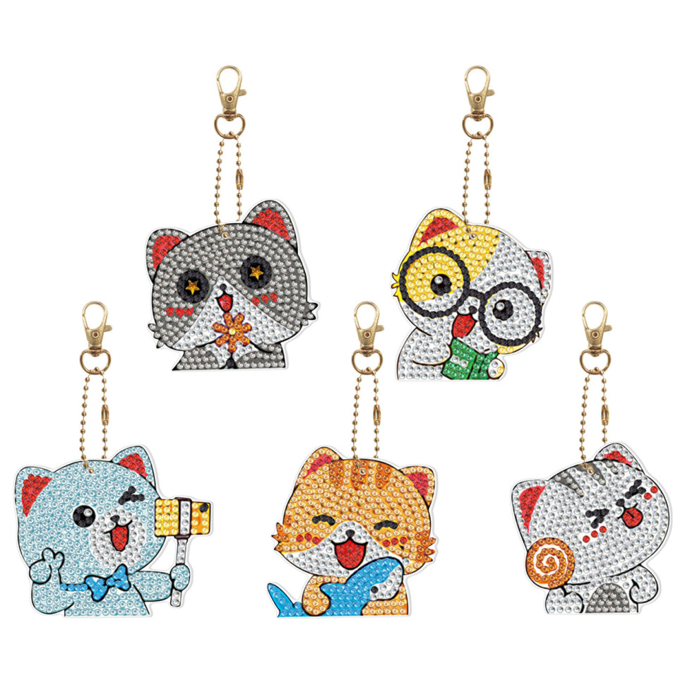 Набір брелків алмазна викладка "Котики" BR27 у наборі 5 шт Набір брелків алмазна викладка "Котики" BR27 у наборі 5 шт