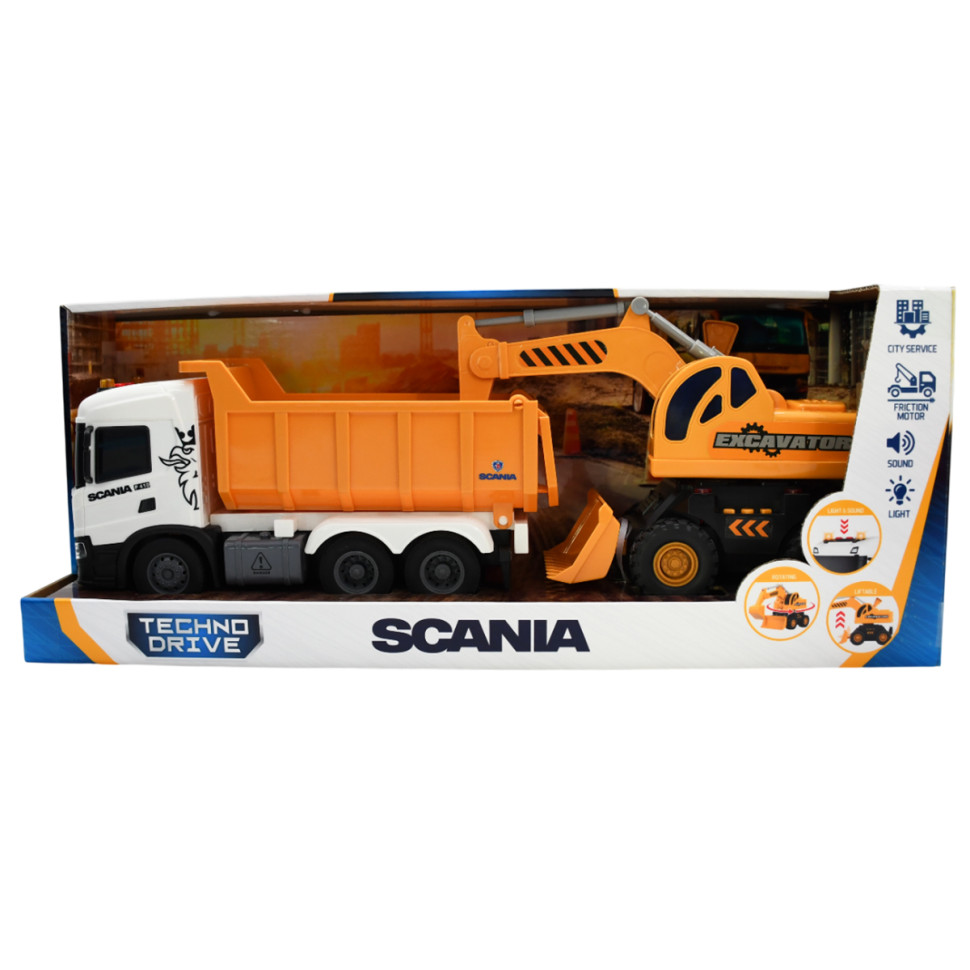 Ігровий набір Самоскид Scania та екскаватор TechnoDrive 8001KS зі світлом та звуком Ігровий набір Самоскид Scania та екскаватор TechnoDrive 8001KS зі світлом та звуком