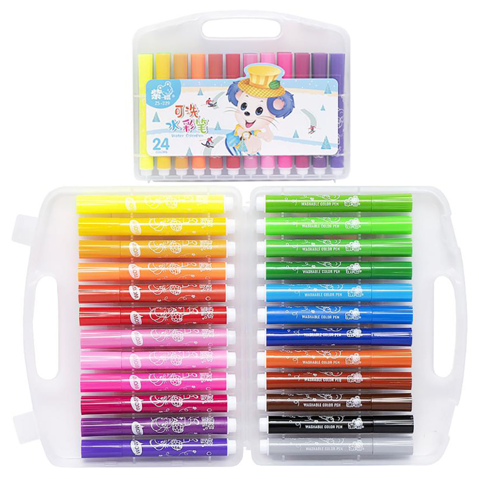 Набір фломастерів "Water color pen" 229-24(Blue) 24 кольори, у пластиковому боксі Набір фломастерів "Water color pen" 229-24(Blue) 24 кольори, у пластиковому боксі