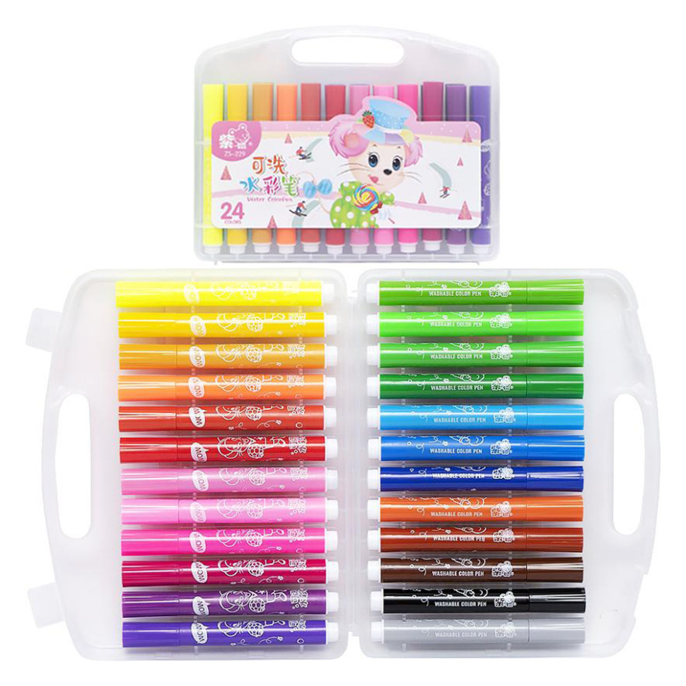 Набор фломастеров "Water color pen" 229-24(Pink) 24 цвета, в пластиковом боксе Набор фломастеров "Water color pen" 229-24(Pink) 24 цвета, в пластиковом боксе
