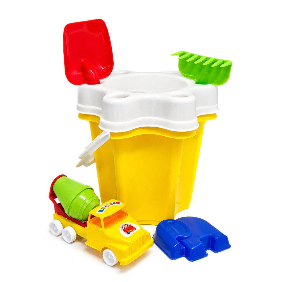 Детский набор "Ведро Цветок №4" 012/12BMS(Yellow) грабли, лопатка, машинка Детский набор "Ведро Цветок №4" 012/12BMS(Yellow) грабли, лопатка, машинка