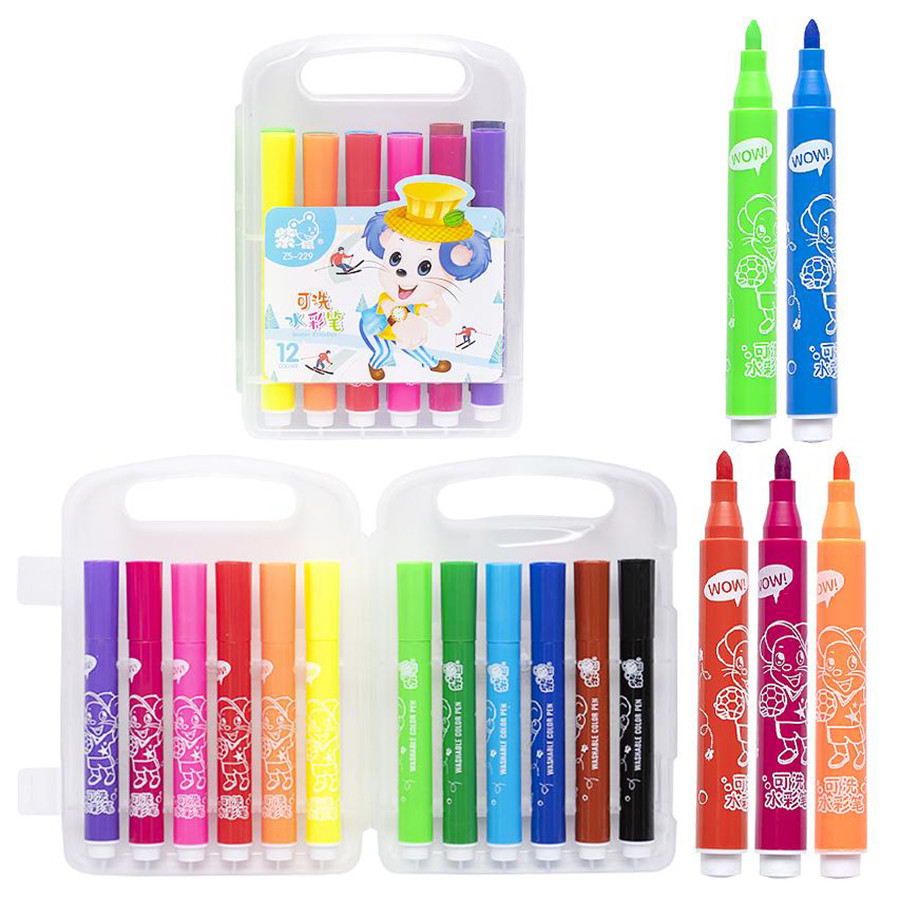Набор фломастеров "Water color pen" 229-12(Blue) 12 цветов, в пластиковом боксе Набор фломастеров "Water color pen" 229-12(Blue) 12 цветов, в пластиковом боксе