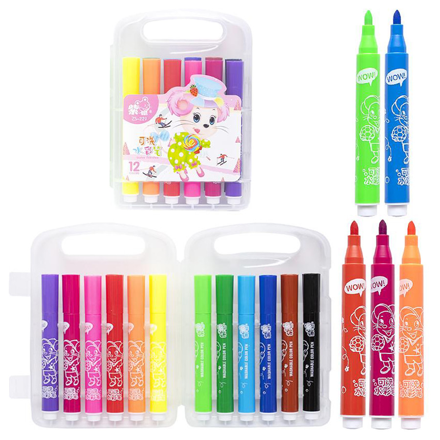 Набор фломастеров "Water color pen" 229-12(Pink) 12 цветов, в пластиковом боксе Набор фломастеров "Water color pen" 229-12(Pink) 12 цветов, в пластиковом боксе