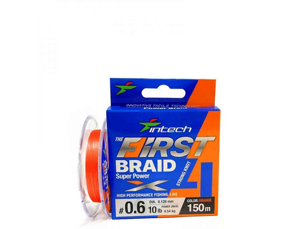 Шнур 0,128мм 4,54кг 100м #0.6 First Braid X4 Orange ТМ INTECH Шнур 0,128мм 4,54кг 100м #0.6 First Braid X4 Orange ТМ INTECH